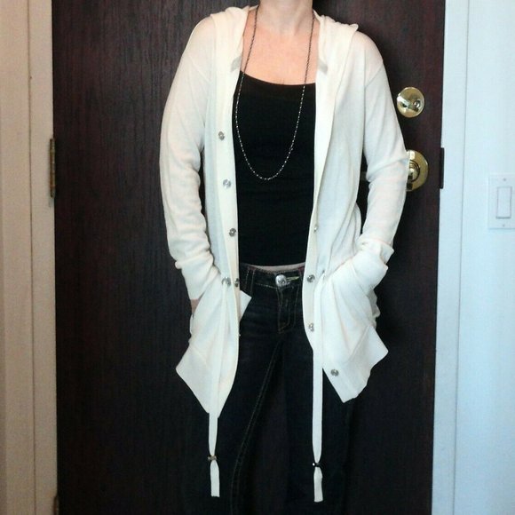 BANANA REPUBLIC cream hooded long cardigan NWOT S! - Picture 2 of 10